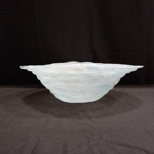 Large Hand Made Blue Swirl Glass Art Glass Centerpiece Bowl image number 4