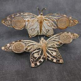2 Vintage Sterling Silver Ornate Filigree Butterfly Large Brooches 35.9g