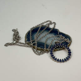 Designer Lucky Brand Silver-Tone Blue Stone Open Circle Pendant Necklace