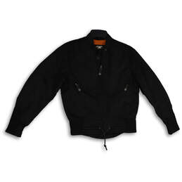 Womens Black Long Sleeve Drawstring Waist Full-Zip Bomber Jacket Size Small