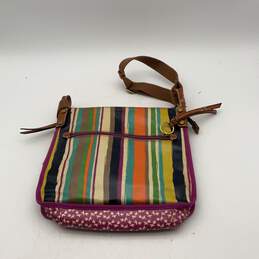 Fossil Womens Multicolor Striped Adjustable Strap Zipper Crossbody Bag Purse