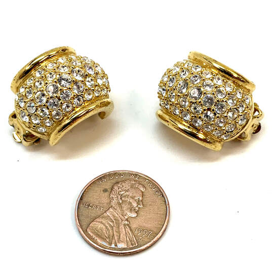 Designer Swarovski Gold-Tone Clear Rhinestone Clip-On Stud Earrings image number 2