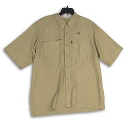 Under Armour Mens Beige Short Sleeve Pointed Collar Button-Up Shirt Size XXL
