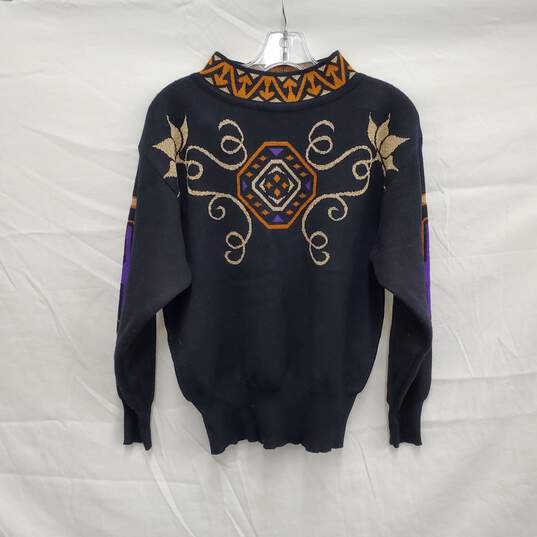 VTG Passport WM's Floral Glitter Design Black Crewneck Sweater Size SM image number 1