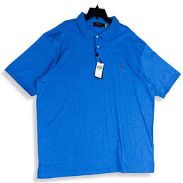 NWT Mens Blue Heather Spread Collar Short Sleeve Polo Shirt Size 3XLT