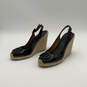 Womens Black Patent Leather Round Toe Espadrille Slingback Heels Size 7 M image number 3