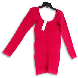 NWT Womens Pink Crochet Long Sleeve Scoop Neck Short Bodycon Dress Size M/L alternative image