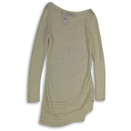 NWT Womens Beige Long Sleeve Ribbed Boat Neck Tunic Sweater Dress Size M alternative image