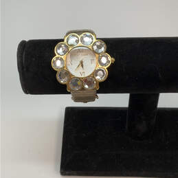Designer Betsey Johnson Gold-Tone Crystal Stone Classic Analog Wristwatch
