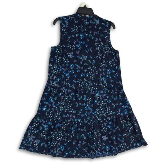 Womens Blue Floral Sleeveless Henley Neck Knee Length A-Line Dress Size Medium image number 2