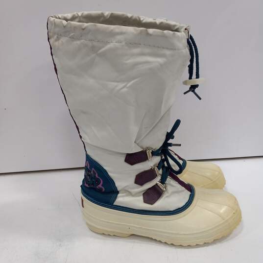 Vintage 90s Sorel Freestyle White, Purple, And Teal Snow Boots Size 9 image number 3