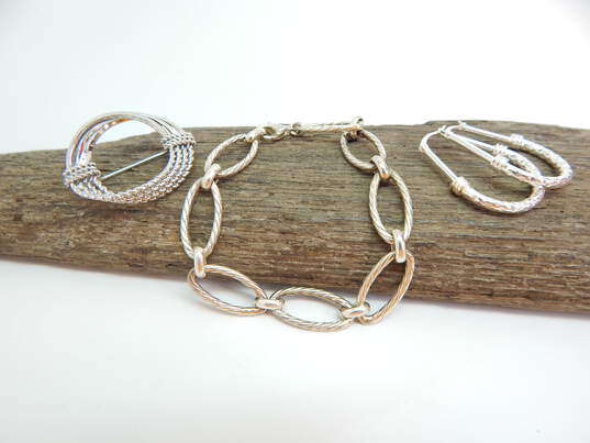 Bright Sterling Silver Minimalist Bracelet Hoops & Brooch 20.6g image number 1