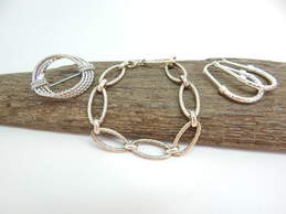 Bright Sterling Silver Minimalist Bracelet Hoops & Brooch 20.6g