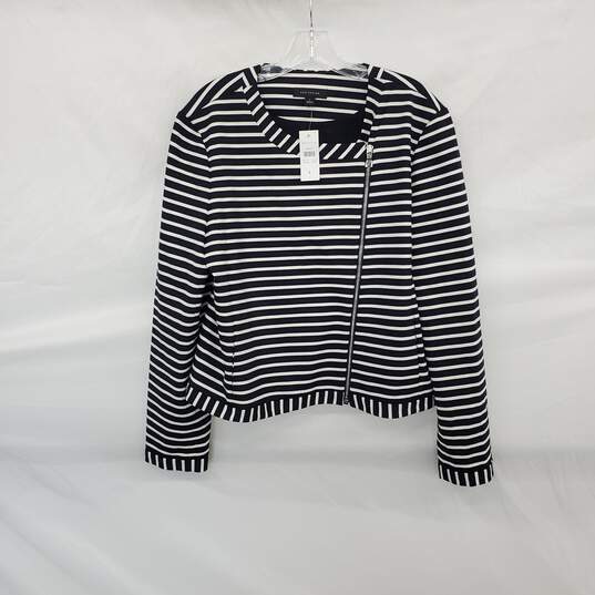 Ann Taylor Navy Blue & White Stripe Lined Full Zip Top WM Size L NWT image number 1