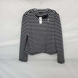 Ann Taylor Navy Blue & White Stripe Lined Full Zip Top WM Size L NWT