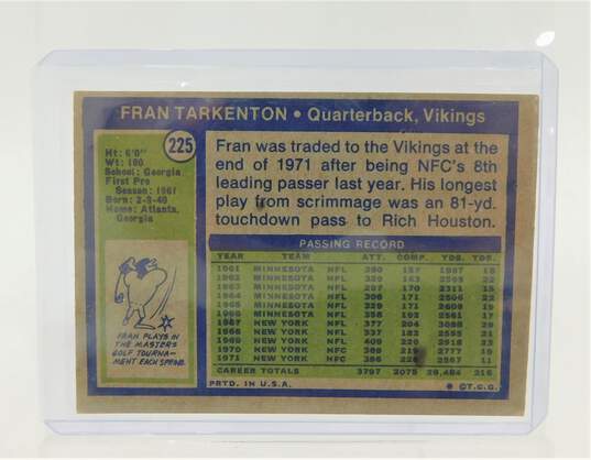 1972 HOF Fran Tarkenton Topps #225 Minnesota Vikings image number 2