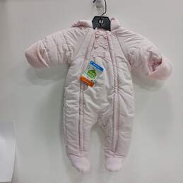 NWT Baby Girls Pink Bow Long Sleeve Puffer Pram Suit Onesie Size 18-24 Months