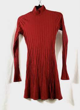 Reformation Womens Red Ribbed Long Sleeve Mock Neck Short Sweater Dress Size XS