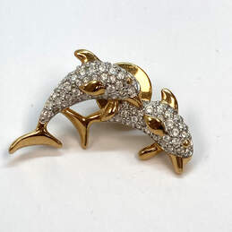 Designer Swarovski Gold-Tone Rhinestones Crystal Dolphin Brooch Pin alternative image