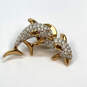 Designer Swarovski Gold-Tone Rhinestones Crystal Dolphin Brooch Pin image number 2