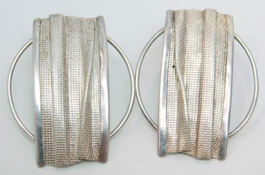 Terrell 925 Modernist Textured Folded Rectangle & Open Circle Statement Post Earrings 13.7g image number 4