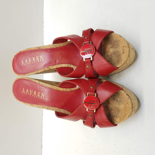 Ralph Lauren Women's Red Platform Mule Heels Size 8 image number 5