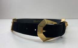 Vintage The Limited Italy 80s Black Leather Gold Chain Belt Size Small alternative image