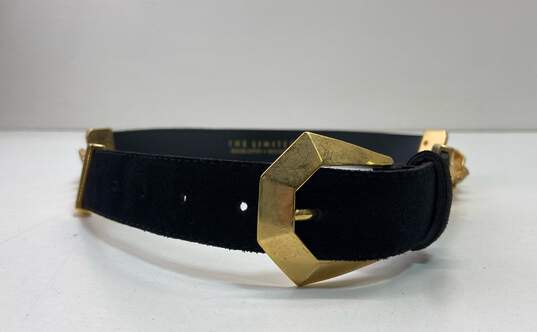 Vintage The Limited Italy 80s Black Leather Gold Chain Belt Size Small image number 2