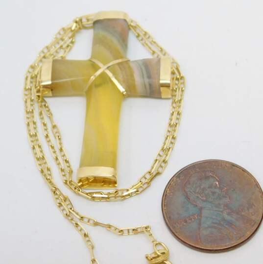 Fancy 18k Yellow Gold Unique Dyed Quartz Cross Pendant Necklace 8.3g image number 6