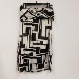 Womens White Black Abstract Strapless Off The Shoulder Mini Dress Size 8