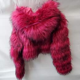 Azalea Wang Pink Faux Fur Cropped Hooded Coat Size S alternative image