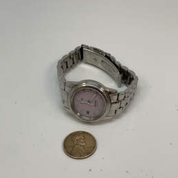 Designer Citizen Eco-Drive Silver-Tone Pink Round Dial Analog Wristwatch alternative image
