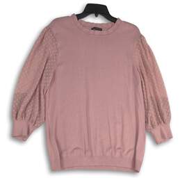 Adrianna Papell Womens Pink Scallop Edge Neck Pullover Sweater Size XL