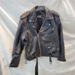 FMC Full Zip Black Leather Motorcycle Jacket Size 46