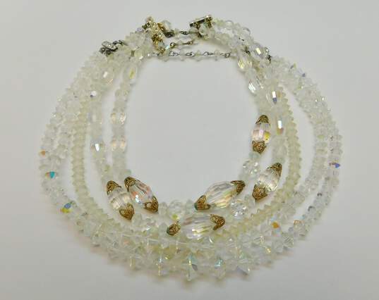 Vintage Silvertone & Goldtone Aurora Borealis Crystals Beaded Layering Necklaces Cluster Clip On Earrings & Wrap Bracelet 184.5g image number 4
