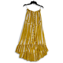 NWT Womens Yellow White Tie Dye Strapless Ruffle Hem A-Line Dress Size S
