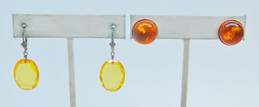 Sterling Silver Amber Orange & Black Glass Crystal Artisan Earrings 23.6g alternative image