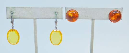 Sterling Silver Amber Orange & Black Glass Crystal Artisan Earrings 23.6g image number 2