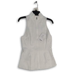 NWT Womens White Sleeveless Mock Neck Full-Zip Activewear Vest Size Small
