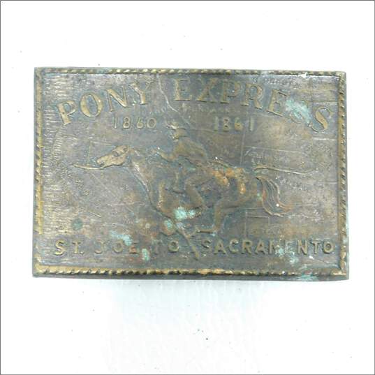 2 Vintage Belt Buckle Lot Pony Express Reedrill-Texoma image number 3