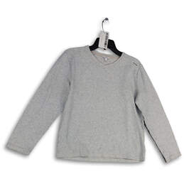 Womens Gray Heather V-Neck Stretch Long Sleeve Pullover T-Shirt Size Small