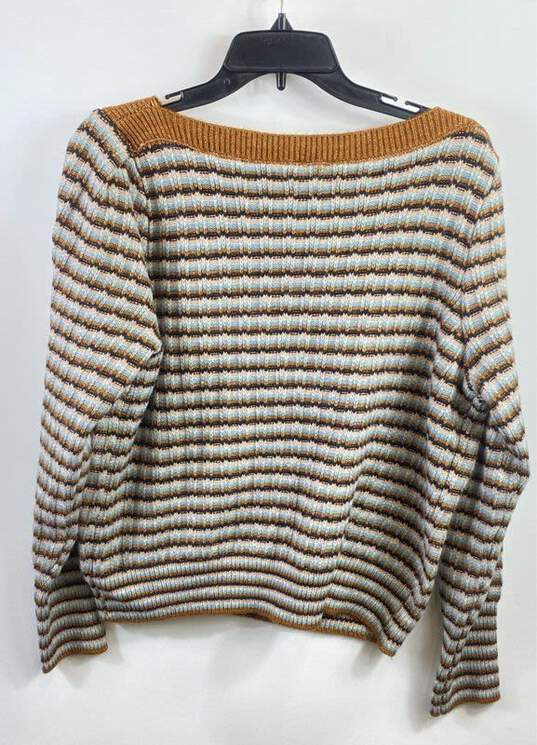 Nine West Brown Striped Knit Sweatshirt - Size Large image number 2