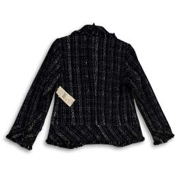 NWT Womens Black Tweed Ruffle Fringe Long Sleeve Button Front Jacket Size PM alternative image