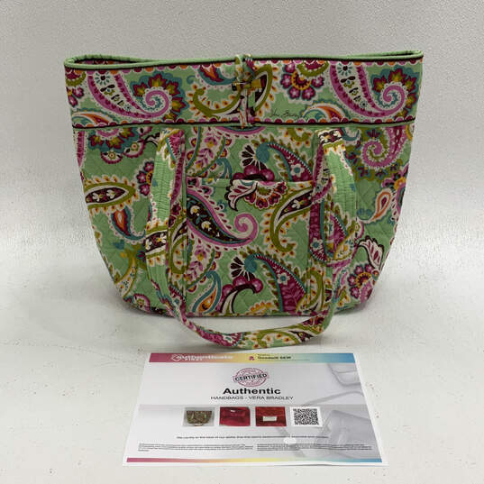 Authentic Womens Green Paisley Inner & Outer Pockets Double Handle Tote Bag image number 1