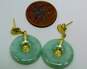 14K Yellow Gold Chinese Jade Disc Drop Earrings 4.4g image number 6