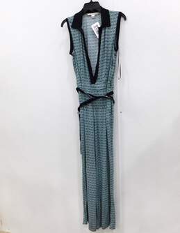 Diane Von Furstenberg Green Navy with Collar & Belt Women's Jumpsuit Size 6 with COA alternative image