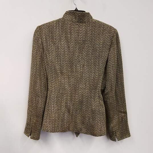 Womens Gold Tweed Long Sleeve Collared Front Belted Blazer Jacket Size 8 image number 2