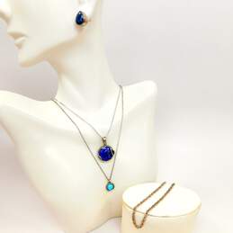 Artisan 925 Lapis Lazuli & Blue Opal Circle Pendant Necklaces Chrysocolla Teardrop Post Earrings & Unique Chain Bracelet 11.7g