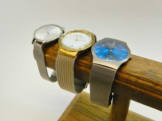 3 Skagen Titanium Silver Tone & Two Tone Mesh Quartz Watches 128.3g image number 5