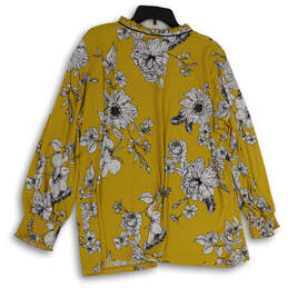 Womens Yellow White Floral Long Sleeve Smocked Cuffs Tunic Top Size 2X Plus alternative image